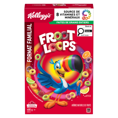 Kellogg’s Froot Loops Céréales format familial 480 g, 1,35 $/100g