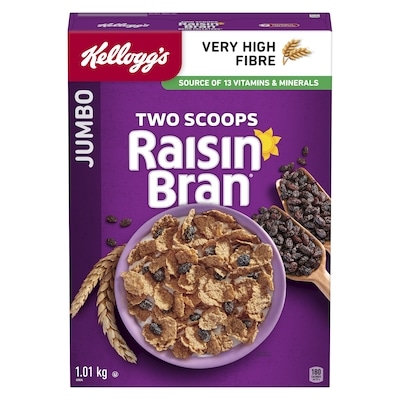Kelloggs Raisin Bran Cereal Jumbo 1.01 kg, $1.29/100g