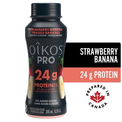Oikos PRO High Protein Drinkable Yogurt Drink, Strawberry Banana, 24g protein 300 ml, $1.17/100ml