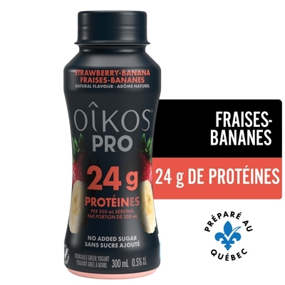 Oikos PRO Yogourt à Boire Protéiné, Teneur Élevée En Protéines, Fraises Bananes 300 ml, 1,17 $/100ml
