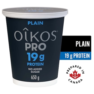 Oikos PRO High Protein Greek Yogurt, Plain, 19g protein 650 g, $1.00/100g