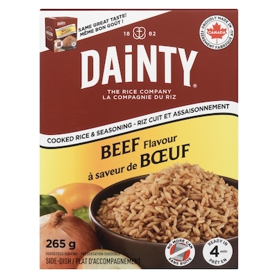 Riz Dainty Riz cuit et assaisonnement à saveur de bœuf 265 g, 0,66 $/100g
