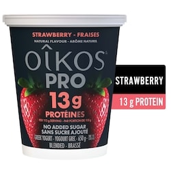 Oikos Pro yogourt grec protéiné, teneur élevée en protéines, fraises 650 g, 1,23 $/100g