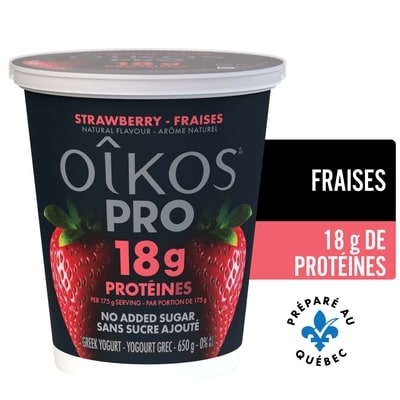 Oikos PRO Yogourt Grec Protéiné, Teneur Élevée En Protéines, Fraises 650 g, 1,15 $/100g