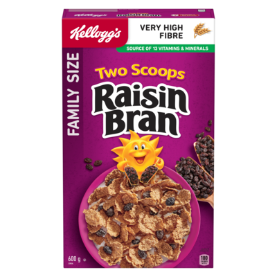 Kelloggs Raisin Bran Cereal Family Size 600 g, $0.92/100g