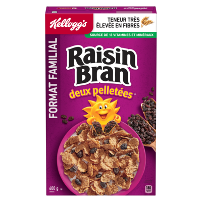 Kellogg’s Raisin Bran Céréales format familial 600 g, 0,92 $/100g