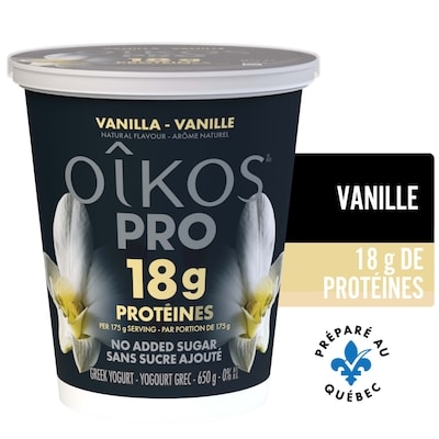 Oikos PRO Yogourt Grec Protéiné, Teneur Élevée En Protéines, Vanille 650 g, 1,15 $/100g