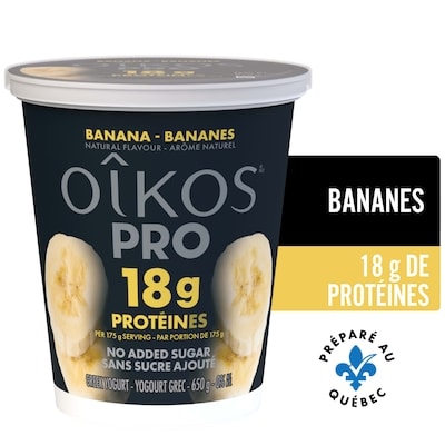 Oikos PRO Yogourt Grec Protéiné, Teneur Élevée En Protéines, Bananes 650 g, 1,15 $/100g