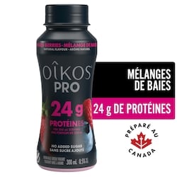 Oikos Pro yogourt à boire protéiné, teneur élevée en protéines, baies mélangées 300 ml, 0,83 $/100ml