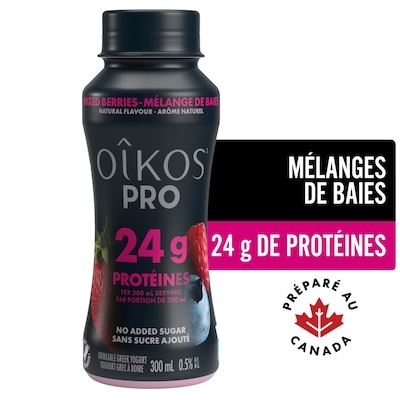 Oikos PRO Yogourt à Boire Protéiné, Teneur Élevée En Protéines, Baies Mélangées 300 ml, 1,17 $/100ml