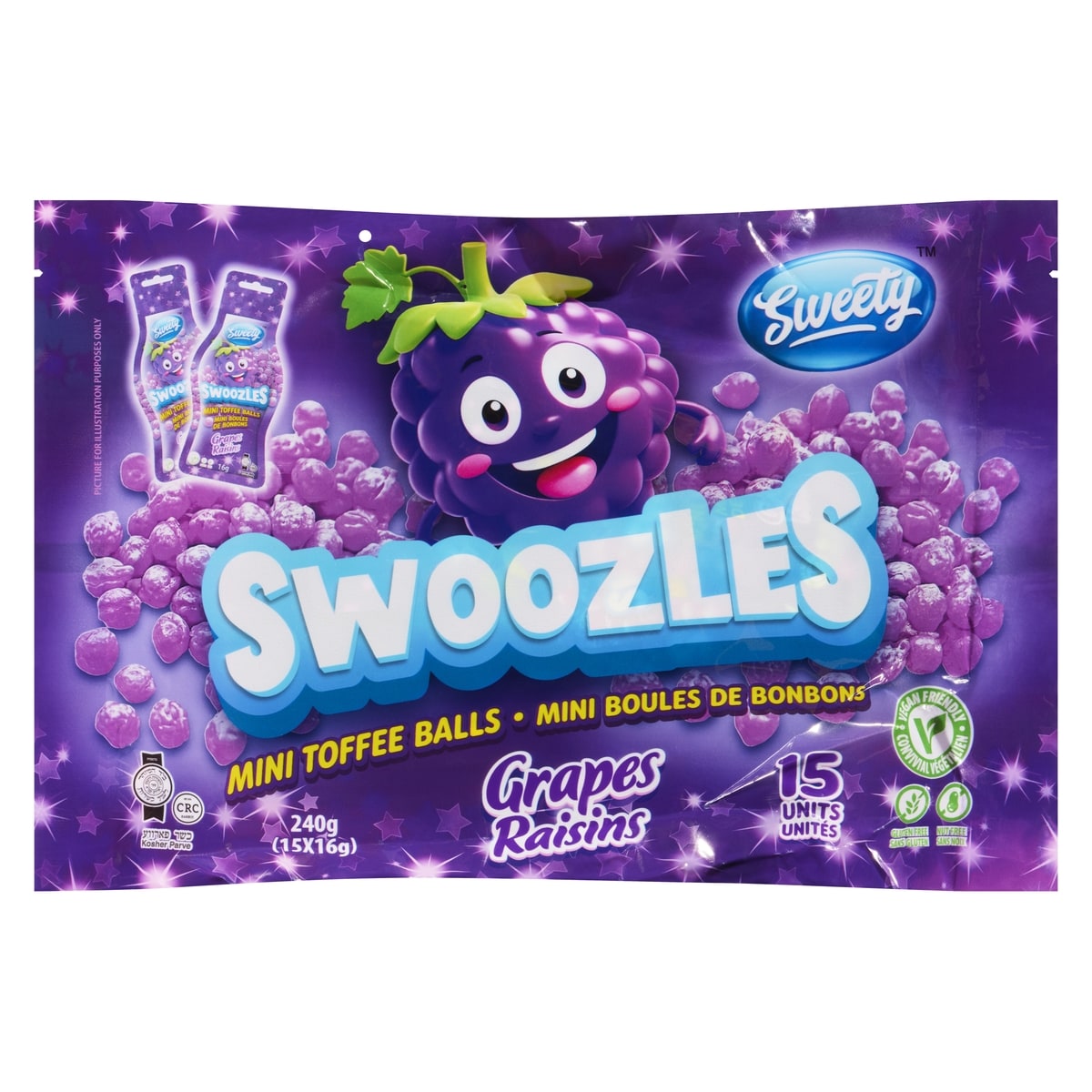 Sweety Swoozles mini boules de bonbons raisins 240 g, 3,12 $/100g