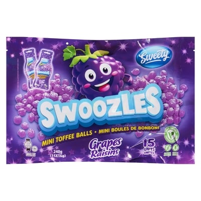 Sweety Swoozles mini boules de bonbons raisins 240 g, 3,12 $/100g