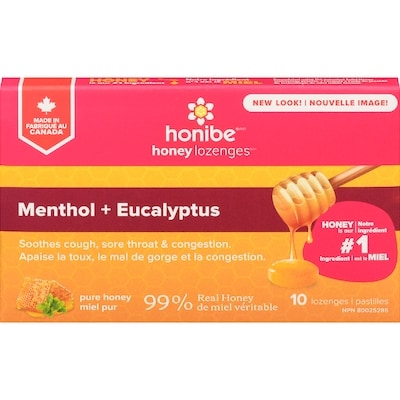 Honibe Lozenges Menthol + Eucalyptus Pure Honey 10 ea, $0.55/1ea