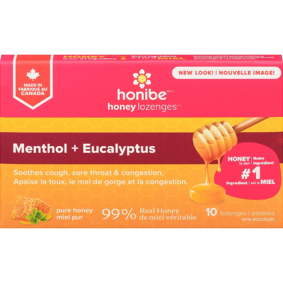 Honibe Pastilles menthol + eucalyptus miel pur 10 ea, 0,55 $/1ch