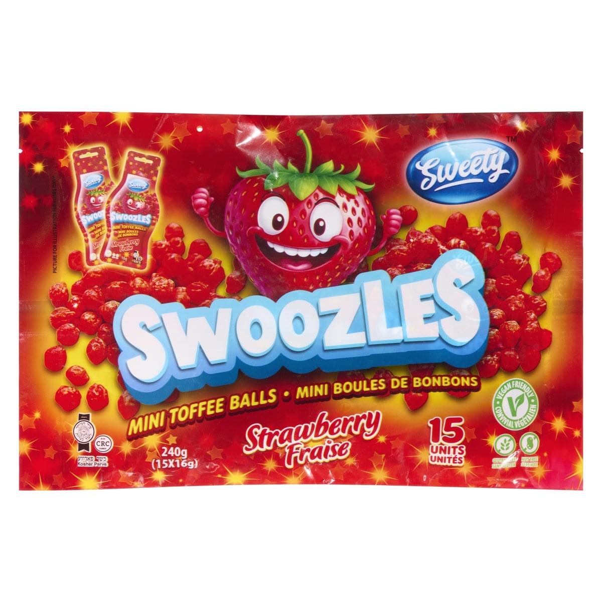 Sweety Swoozles mini boules de bonbons fraise 240 g, 3,12 $/100g
