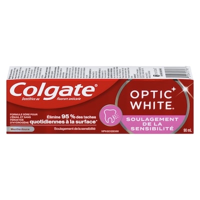 Colgate Optic white dentifrice au fluorure anticarie soulagement de la sensibilité menthe douce 90 ml, 6,66 $/100ml