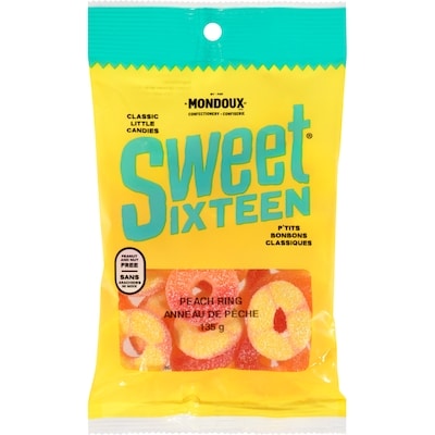 Mondoux Sweet sixteen p'tits bonbons classiques anneau de pêche 135 g, 2,96 $/100g