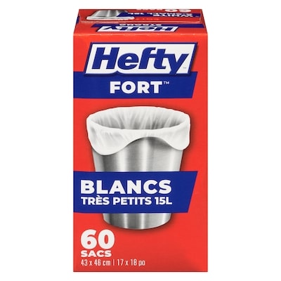 Hefty Sacs blancs très petits 15 l 60 ea, 0,13 $/1ch