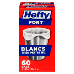 Hefty Sacs blancs très petits 15 l 60 ea, 0,13 $/1ch