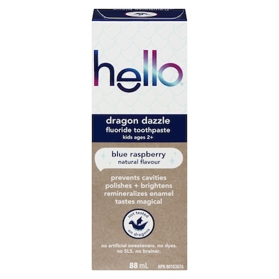 Hello Fluoride Toothpaste Dragon Dazzle Blue Raspberry Natural Flavour Kids Ages 2+ 88 ml, $10.78/100ml