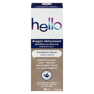 Hello Dentifrice au fluorure dragon éblouissant framboise bleue arôme naturel enfants de 2 ans + 88 ml, 10,78 $/100ml