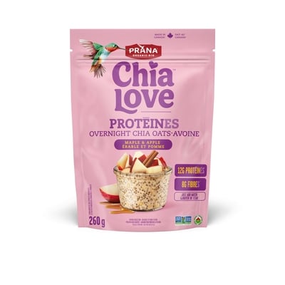 Prana Overnight Chia avec Protéine - Érable et pomme 260 g, 2,31 $/100g