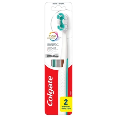 Colgate La brosse à dents moyenne Total Foaming Clean est conçue pour lutter contre les bactéries, cause profonde des caries, de la plaque dentaire, de la gingivite, de la mauvaise haleine et des taches* 2 ea, 5,75 $/1ch