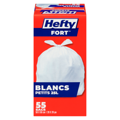 Hefty Sacs blancs petits 25 l 55 ea, 0,14 $/1ch