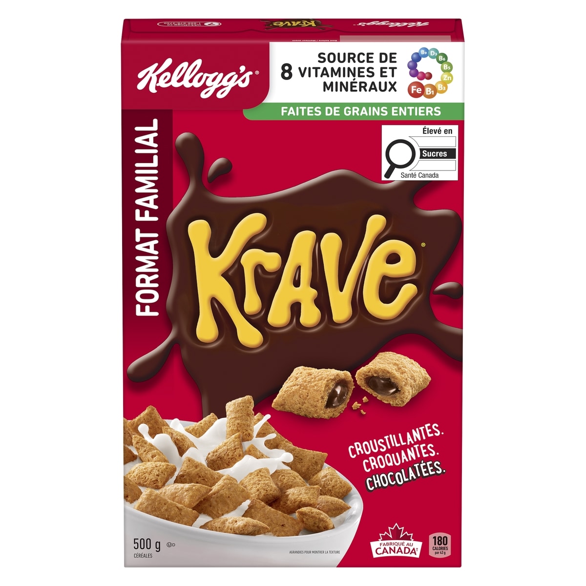 Kellogg’s Céréales Krave format familial 500 g, 1,30 $/100g