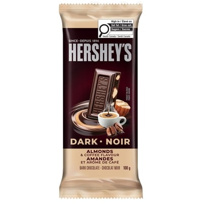 Hershey’s Chocolat noir amandes et arôme de café 100 g, 3,49 $/100g
