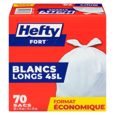 Hefty Sacs blancs longs 45 l format économique 70 ea, 0,20 $/1ch