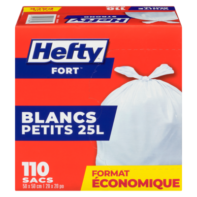 Hefty Sacs blancs petits 25 l format économique 110 ea, 0,13 $/1ch