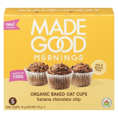 Made Good Mornings Organic Baked Oat Cups Banana Chocolate Chip 175 g, $4.17/100g