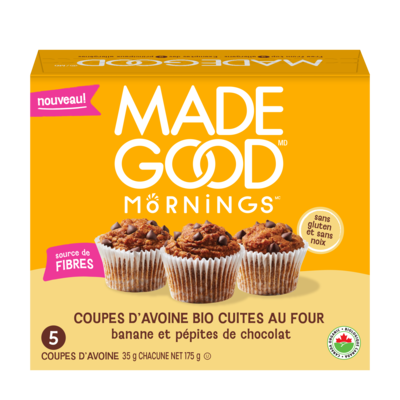Made Good Mornings Coupes D'avoine Bio Cuites Au Four Banane et Pépites de Chocolat 5 Coupes 175 g, 2,85 $/100g