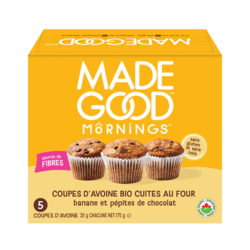 Made Good Mornings Coupes D'avoine Bio Cuites Au Four Banane et Pépites de Chocolat 5 Coupes 175 g, 3,71 $/100g