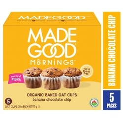 Made Good Mornings Coupes D'avoine Bio Cuites Au Four Banane et Pépites de Chocolat 5 Coupes 175 g, 3,71 $/100g