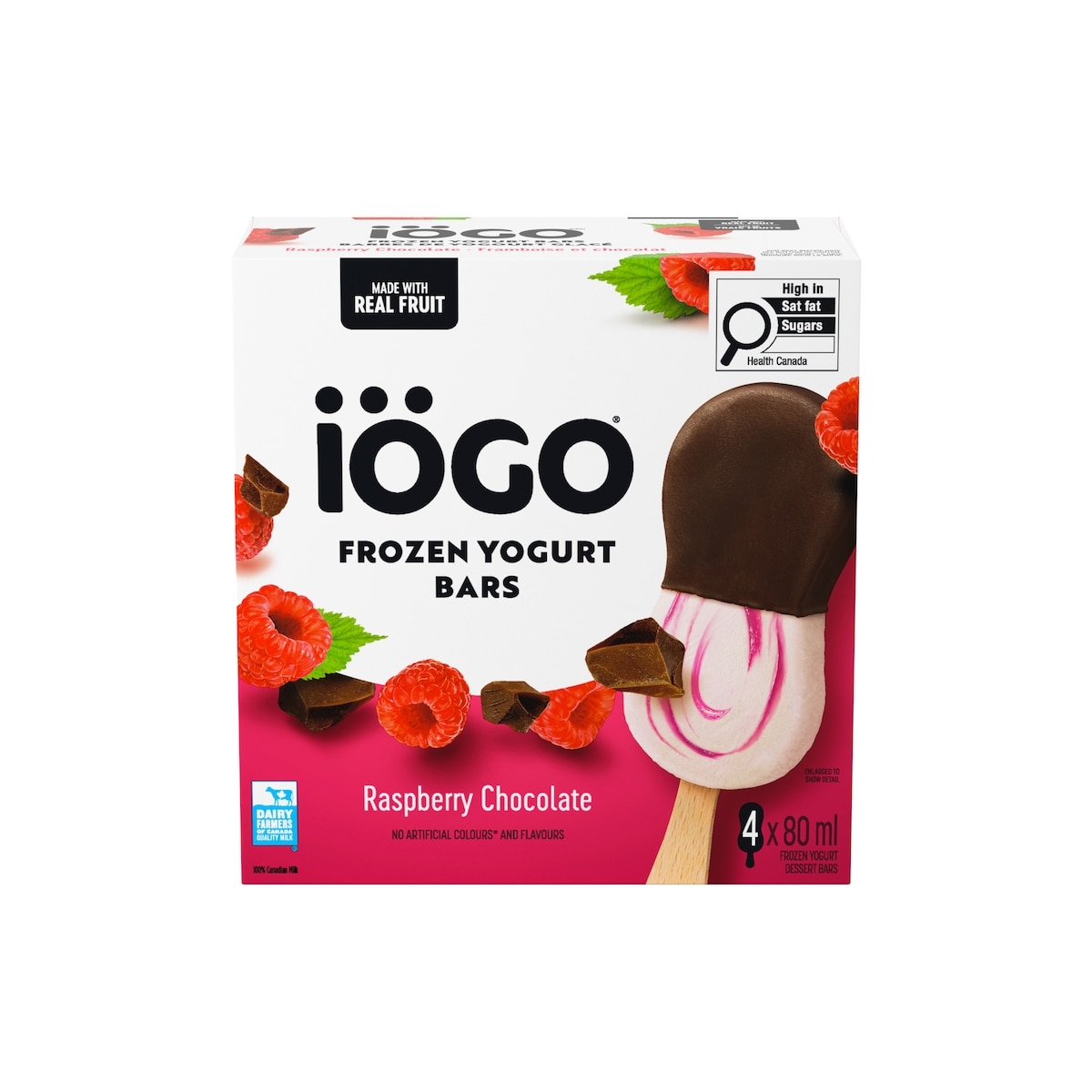 IÖGO Barres de yogourt glacé framboise et chocolat 320 ml, 2,03 $/100ml