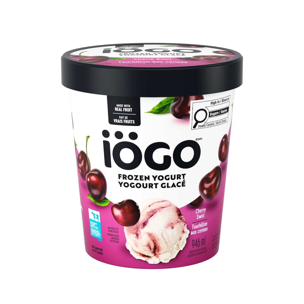 IÖGO Yog. glacé tourbillon cerises, vrais fruits 946 ml, 0,69 $/100ml