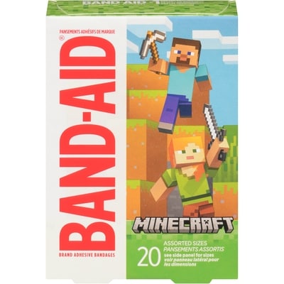Band-Aid Minecraft Adhesive Bandages, assorted sizes 20 ea, $0.32/1ea