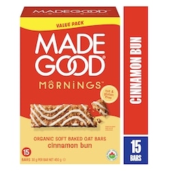 Made Good Mornings Organic Soft Baked Oat Bars Cinnamon Bun Flavour 15ct 450 g, $2.44/100g