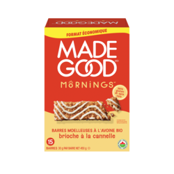 Made Good Mornings Barres Moelleuse à l'Avoine Biologiques Saveur de Brioche à la Cannelle 15 Barres 450 g, 2,44 $/100g