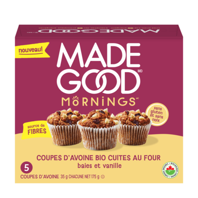 Made Good Mornings Coupes D'avoine Bio Cuites Au Four Bais et Vanille 5 Coupes 175 g, 2,85 $/100g