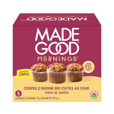 Made Good Mornings Coupes D'avoine Bio Cuites Au Four Bais et Vanille 5 Coupes 175 g, 4,17 $/100g