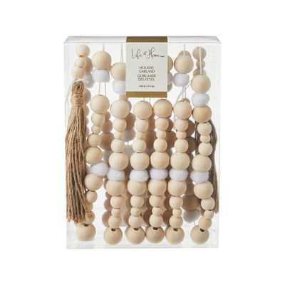 Life at Home Pompom Holiday Garland - Wood and White 1 ea, $10.00/1ea