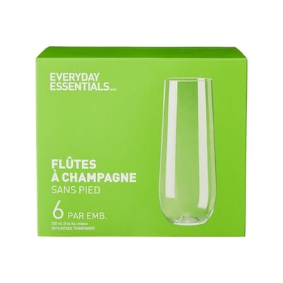 Everyday Essentials Ensemble de 6 flûtes à champagne sans pied 6 ea, 1,00 $/1ch