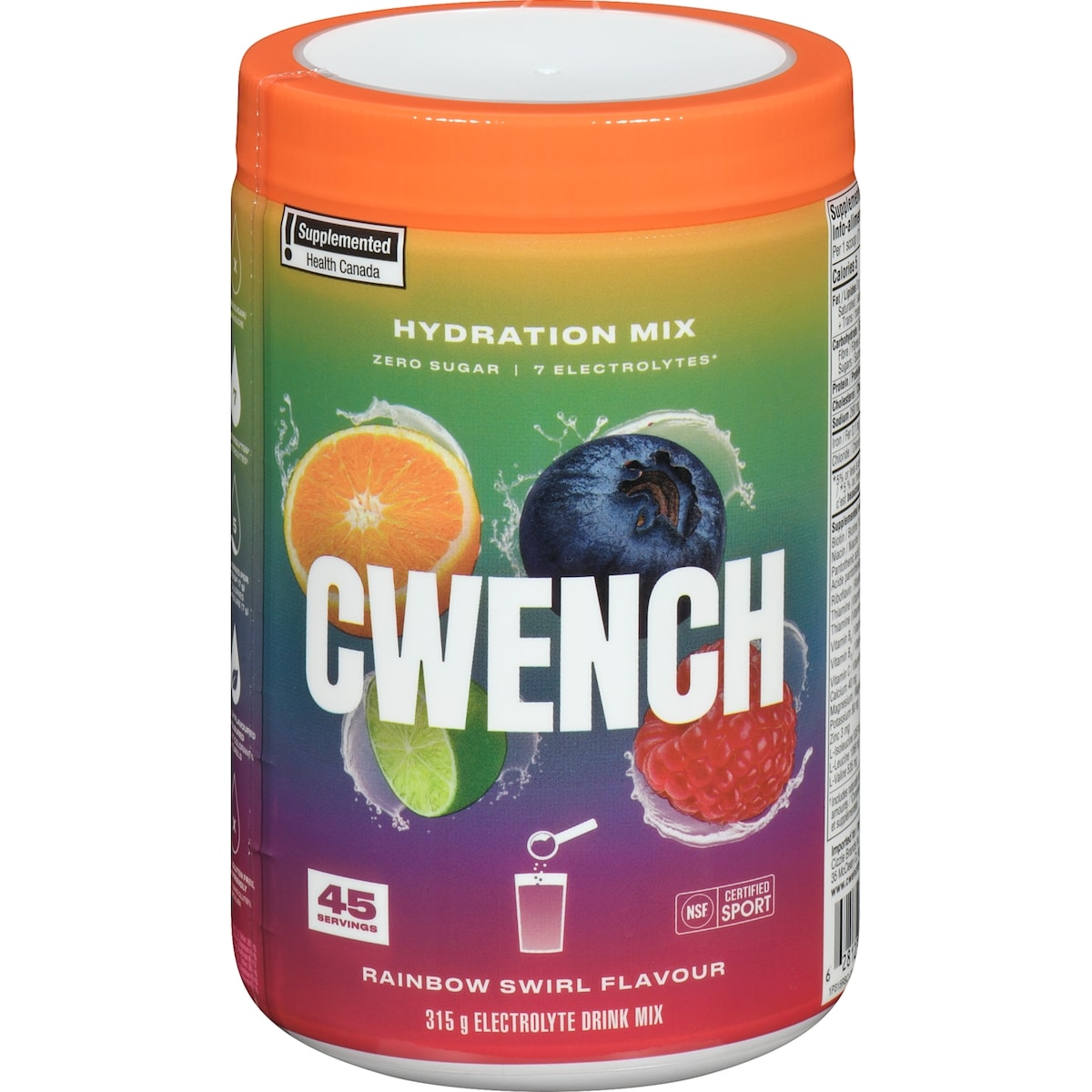 CWENCH Hydration Mix Electrolyte Drink Mix Rainbow Swirl Flavour 315 g, $19.04/100g