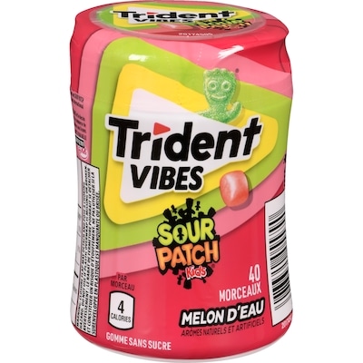 Trident Vibes sour patch kids gomme sans sucre melon d'eau 40 ea, 0,13 $/1ch