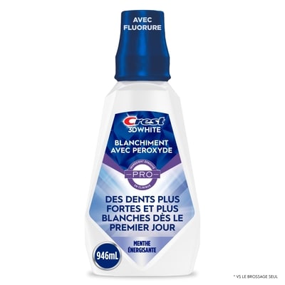 Crest Rince-bouche 3D White avec peroxyde, sans alcool, contient du fluorure, saveur de menthe glacée 946 ml, 1,43 $/100ml