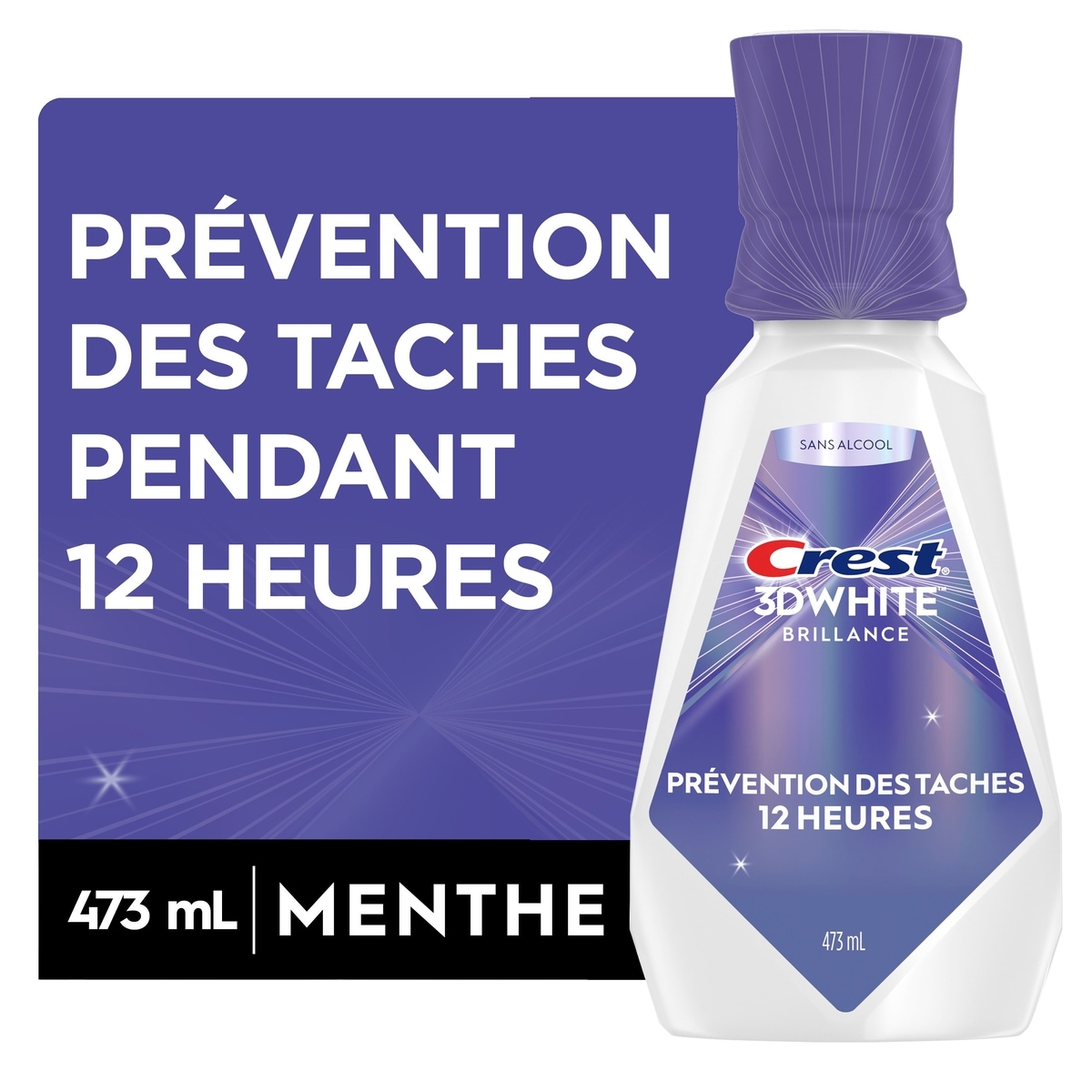 Crest Rince-bouche  3D White Brillance Prévention des taches, Prévention des taches pendant 12 heures, sans alcool, 473 mL 473 ml, 2,96 $/100ml