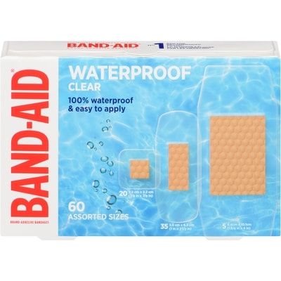 Band-Aid Waterproof Clear Adhesive Bandages, assorted sizes 60 ea, $0.28/1ea